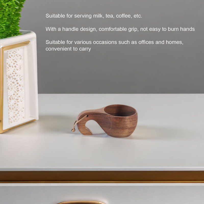 Wooden Coffee Cup with Handle Comfortable Grip Rustic Decorative Milk