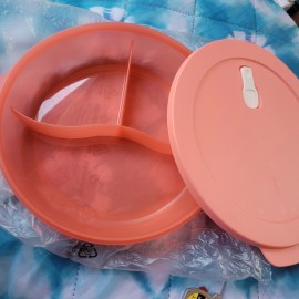 Tupperware CrystalWave Divided Microwave-safe Container w Vented Lid Coral Crush