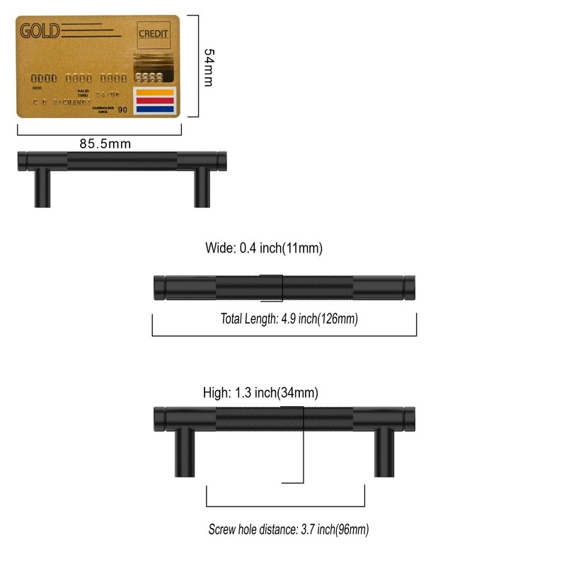 Amerdeco 10 Pack Matte Black Knurled Cabinet Pulls 96mm Hole