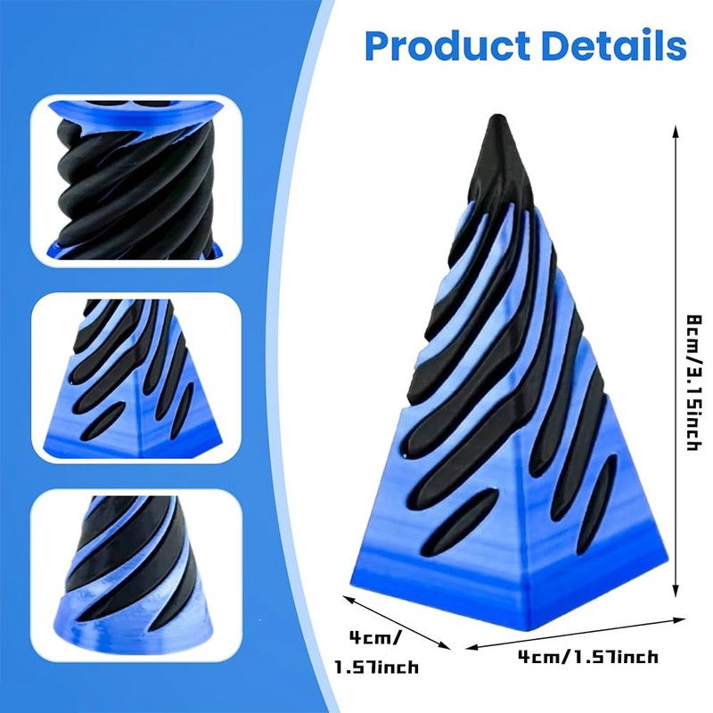 REYOK 3PCS Blue Impossible Cone Pyramid,Spiral Cone Fidget Toy,3D Printed