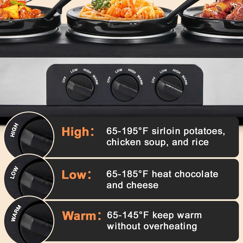 Kiss the Water Triple Slow Cooker, 3 * 1.5 QT