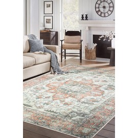 Keen Home Design 4x6 Rug - Machine Washable Area Rug with Non-Slip Backing, Ideal for Living Room, Dining Room, Bedroom - Vintage, Easy Clean, Durable, Low Pile - (4' x 6')