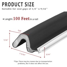 100 Feet Weather Stripping Door Seal Strip, Solike V-Shaped "Q" Foam Slot Installation Seals Large Gap Kerf Weather Stripping for Door Frame, Easy Cut to Size(Black)