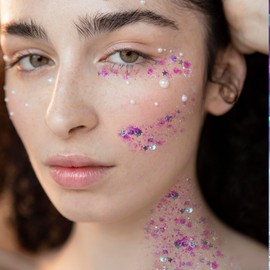 Prreal Body Glitter Gel 50ml, Face Glitters Body Gel Sequins Shimmer Liquid Eyeshadow, Chunky Glitter for Face Hair Nails, Holographic Cosmetic Laser Powder Festival Glitter Makeup#Violet