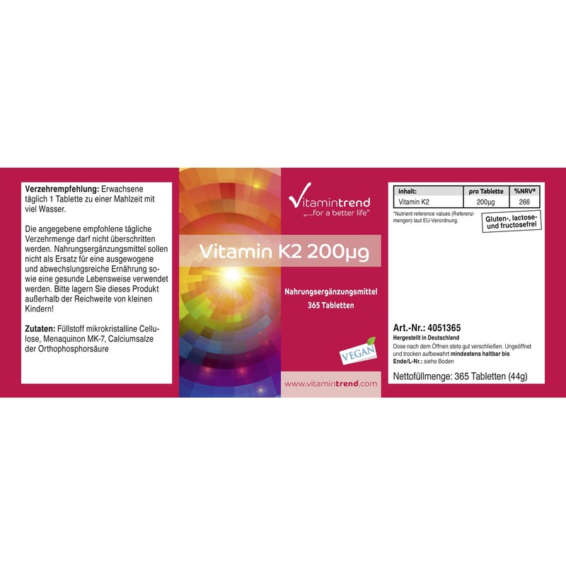 Vitamin K2 MK7 200μg - 365 Vegan High Dose Tablets