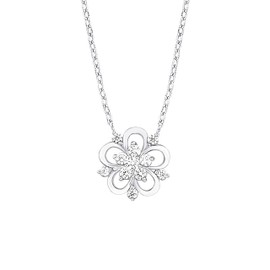 Amor women’s necklace 42+3 cm with flower pendant, 925 silver, rhodium-plated, white zirconia