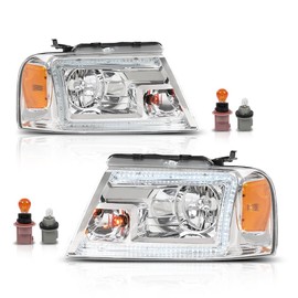 G-PLUS LED Front Headlights Assembly Left and Right Side Compatible with Ford F150 2004-2008/Fit Lincoln Mark LT 2006-2008 FO2503247 FO2502247 Clear Lens Chrome Housing Amber Reflector