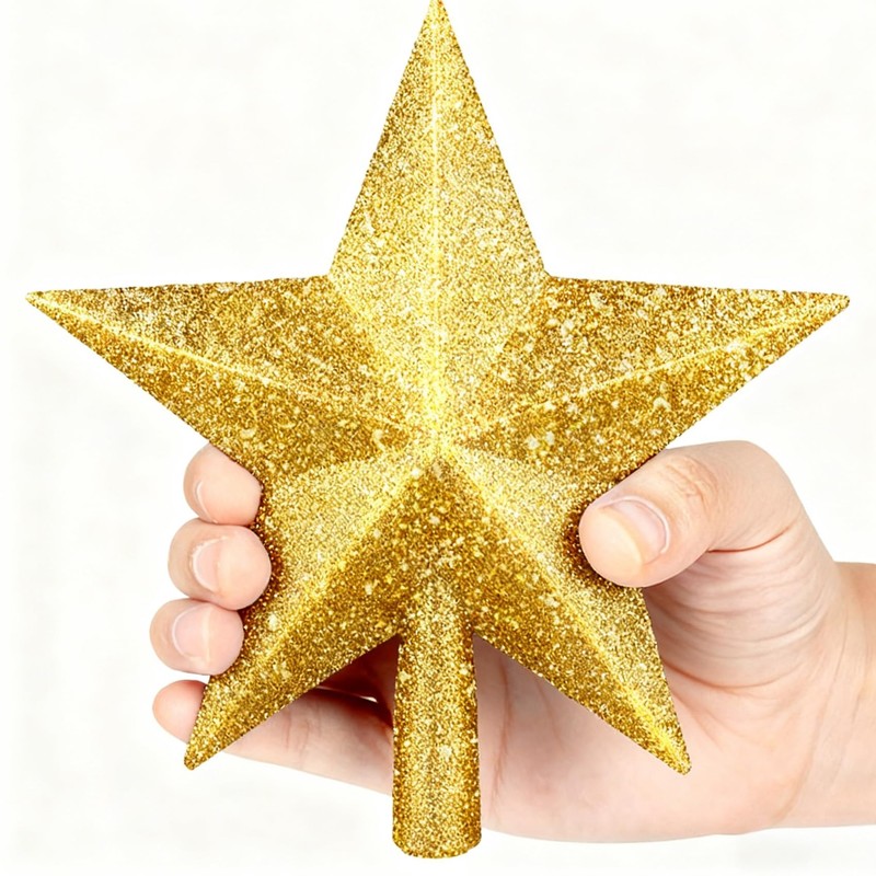 20CM/7.8" Gold Star Christmas Tree Topper Glitter & Shine for