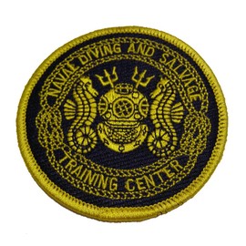 NAVAL DIVING AND SALVAGE TRAINING CENTER PATCH - Yellow print and trim on navy blue background - Veteran Owned Business.