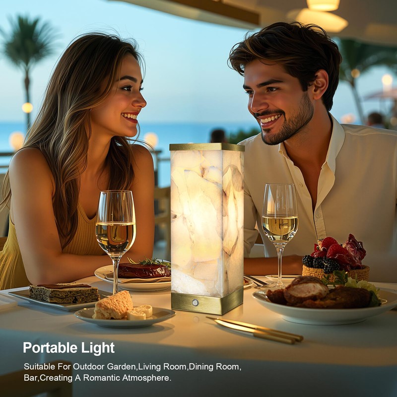 Scenekoy Alabaster Rechargeable Table Lamp for Living Room Bedroom Nightstand,