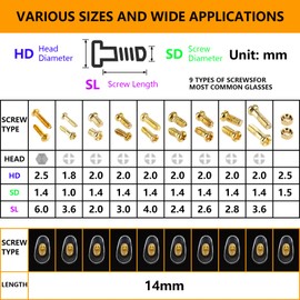 Eyeglass Repair Kit - Contains 5 Pairs of Nose Pads, 10 Types Gold Colored Screws, Nuts, Screwdriver, Tweezers, for Eyeglasses, Sunglasses, presbyopes, Watch Repair.