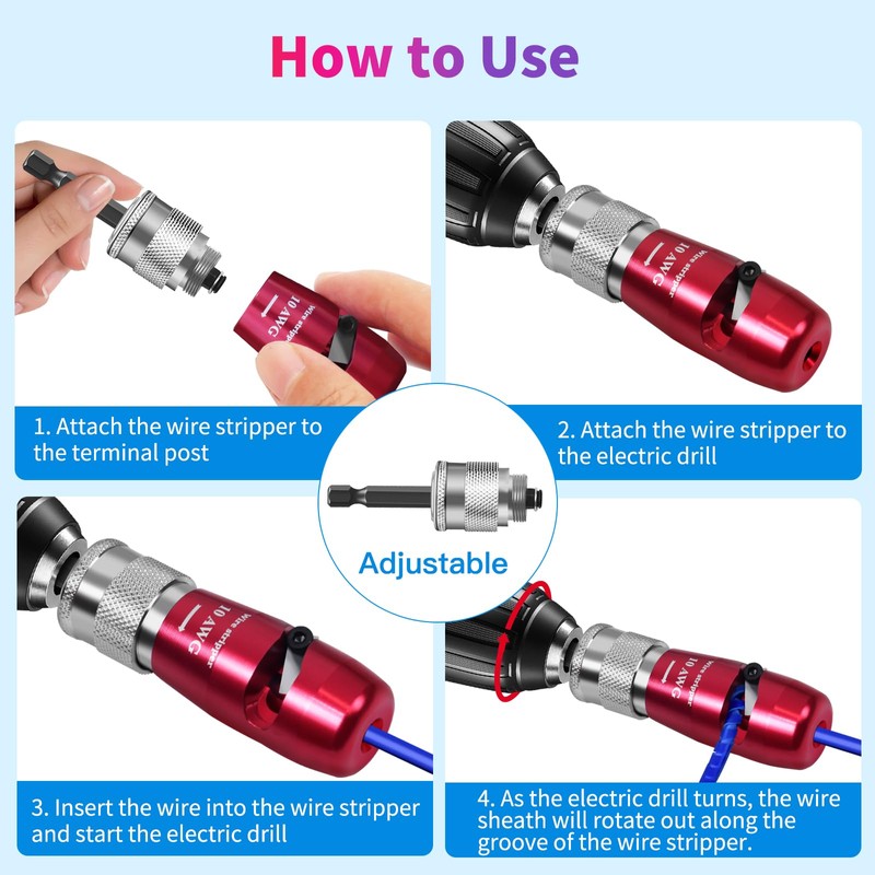 Drill Wire Stripper/Twister Tool for 8/10/12/14 AWG Wire - US