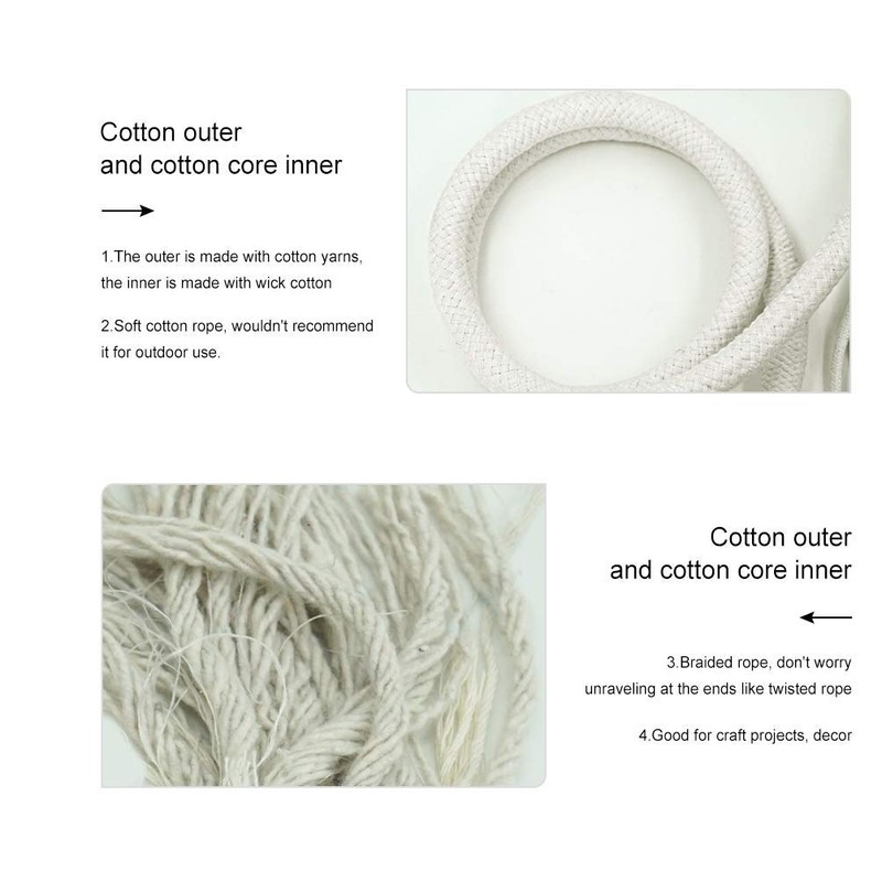 Aoneky 5/8 Inch x 100 Ft Natural Braided Cotton Rope,