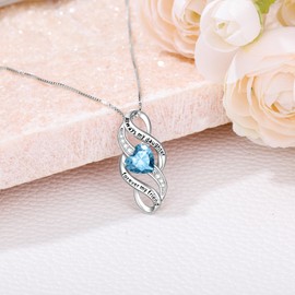 Collar de plata de ley 925 con texto en inglés "Always My Daughter Forever My Friend" para hija, regalo de cumpleaños de mamá con 12 piedras natales, Plata esterlina, Circonia cúbica