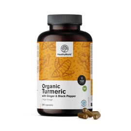HealthyWorld® Organic Turmeric 480 mg with Ginger and Black Pepper - 365 Capsules - 1 Year Supply - Perfect Combination of Natural Ingredients - to Support the Immune System, Liver and Heart
