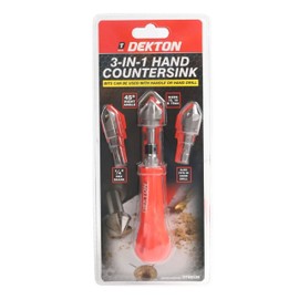 Dekton 3pc Hand Countersink Set-3 in 1 Design| Complete with Handle| Countersink Angle 45 Degrees| Used in A Hand Drill Or Drill Press| Ideal for Wood, Metal and PVC Countersinking, by Hand Preferred