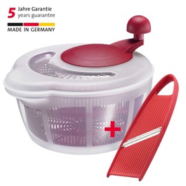 Westmark Salad Set: 1 Salad Spinner 5 Litres + 1 Vegetable Slicer, Plastic/Rustproof Stainless Steel, BPA-Free, Fortuna, Colour: Transparent/Red, 243222E9