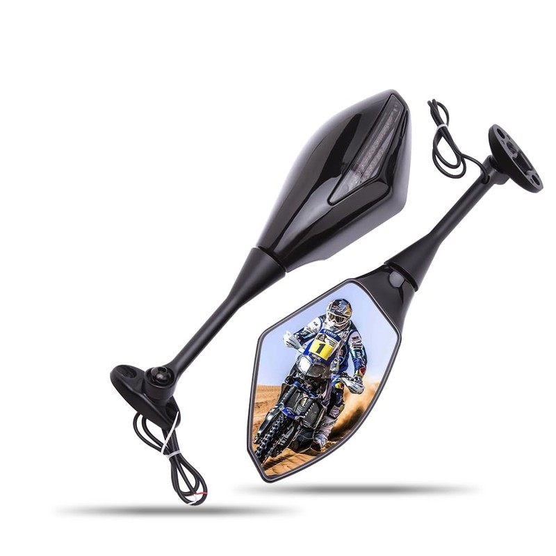 Motorcycle LED Turn Signal Rearview Mirrors with Arrow compatible with