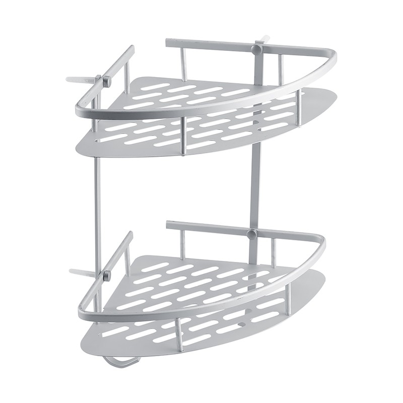 Aluminum Dual Tier Shower Caddy Shelf Bathroom Corner Rack Storage