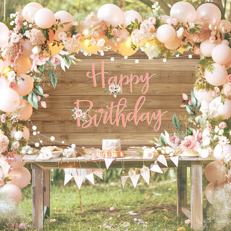 Avezano Rustic Wood Birthday Banner Happy Birthday Party Decorations Pink