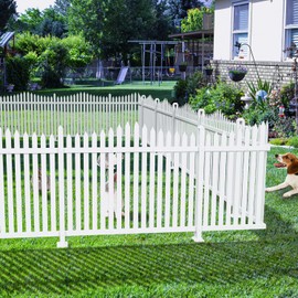 Coarbor 1 Set 84"x34.6" Vinyl Picket Fence Panels White Scalloped PVC Garden Decorative Fence for Yard Border Vinyl Outdoor Fence Pet Barrier Temporary Small Dog Fence (34 Pickets)