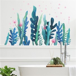 WOHAHA Sea Undersea World Wall Sticker Removable Stylish Ocean Plants Coral Green Scenery Water Bubbles Stylish Wall Decor Entryway Children's Room Kindergarten School Bedroom Wall Decor Wall Sticker