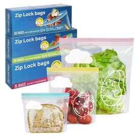 ZCDA 65-Pack Reusable Freezer Bags – 3 Sizes (30×5 L / 20×2.5 L / 15×1 L) BPA-Free Zip-Lock Food Storage & Sandwich Bags for Meat, Fruit, Veggies (Clear)