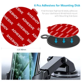 PKYAA Dashboard Pad Mounting Disk Sticky Adhesive Replacement Kit, 6pcs 3.15"(80mm) Circle Heat Resistant Double-Sided Stickers for Suction Cup Car Phone Holder Disc & Windshield Dash Cam
