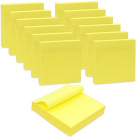 Merangue Sticky Notes, 3" x 3", 12 Pads per Pack, 150 Sheets per Pad, 1800 Sheets Total, Neon Yellow