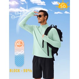 PINSPARK Men's Hiking Shirts 1/4 Zip Pullover Long Sleeve Performance Long Sleeve Lightweight Sports Shirts for Outdoor Ice Green