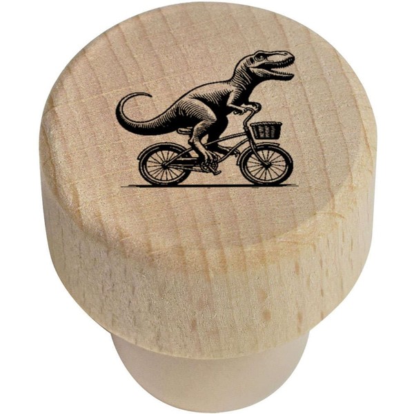 19mm 'Dinosaur on a Bicycle' Wooden Bottle Stopper/Cork (BS00027970)
