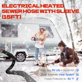 15FT Sewer Hose with Heated Sleeve Avoid Freezing at -20°F, Electrical Heated Sleeve of Rv Sewer Hose for Rv/Camper/Rv Accessories in Winter