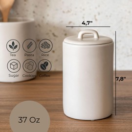 Maison May, Ceramic Food Storage Jars 37Oz, Snack Containers, Airtight Lid, Kitchen Countertop Canisters for Grounds Coffee, Pods, Tea, Flour, Sugar, Rice, Pantry Organization, Containers set