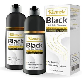 Champú Tinte Negro Para Cabello 400 Ml - Paquete De 2 - Cobertura Total De Canas En Minutos - Sin Amoníaco - Coloración Instantánea En Casa - Regalo