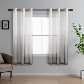 DWCN Net Curtains for Windows Grey Gradient Curtains for Bedroom Voile Curtain Sheer Curtains for Living Room Eyelet Curtains 46 x 54 Inch(Width x Length), 2 Panels
