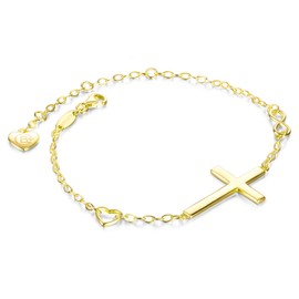 BlingGem Cross Bracelet for Women Gold Plated 925 Sterling Silver Dainty Religious Christian Bracelet Faith God Blessed Confirmation Jewelry Gifts for Women