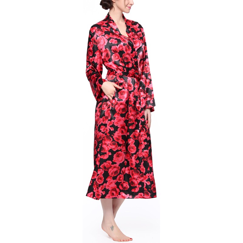 Lavenderi Women's Long Classic Satin Kimono Lounge Bathrobe Robe (Large,