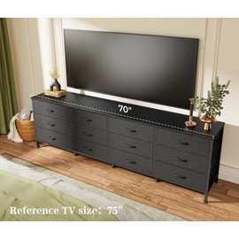 Huuger 70 Inch Dresser for Bedroom, TV Stand for 65, 75, 80 Inch TV, 12 Fabric Drawer Long Dresser, Large Storage Organizer Unit, Wide Chest of Drawer with Storage, for Living Room, White