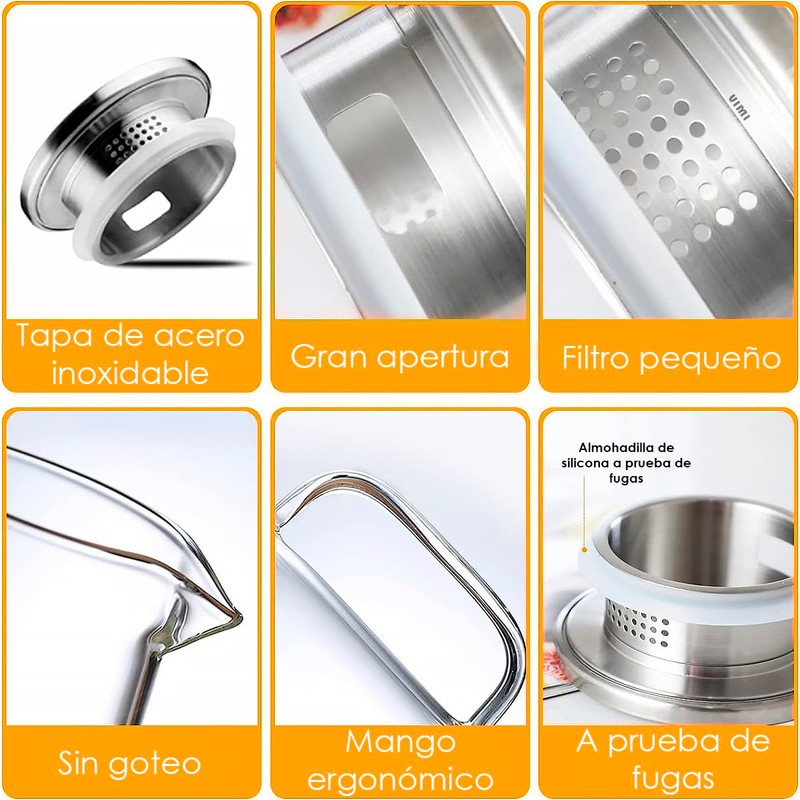 Jarra de Cristal con Tapa de Acero Inoxidable 1.2 L