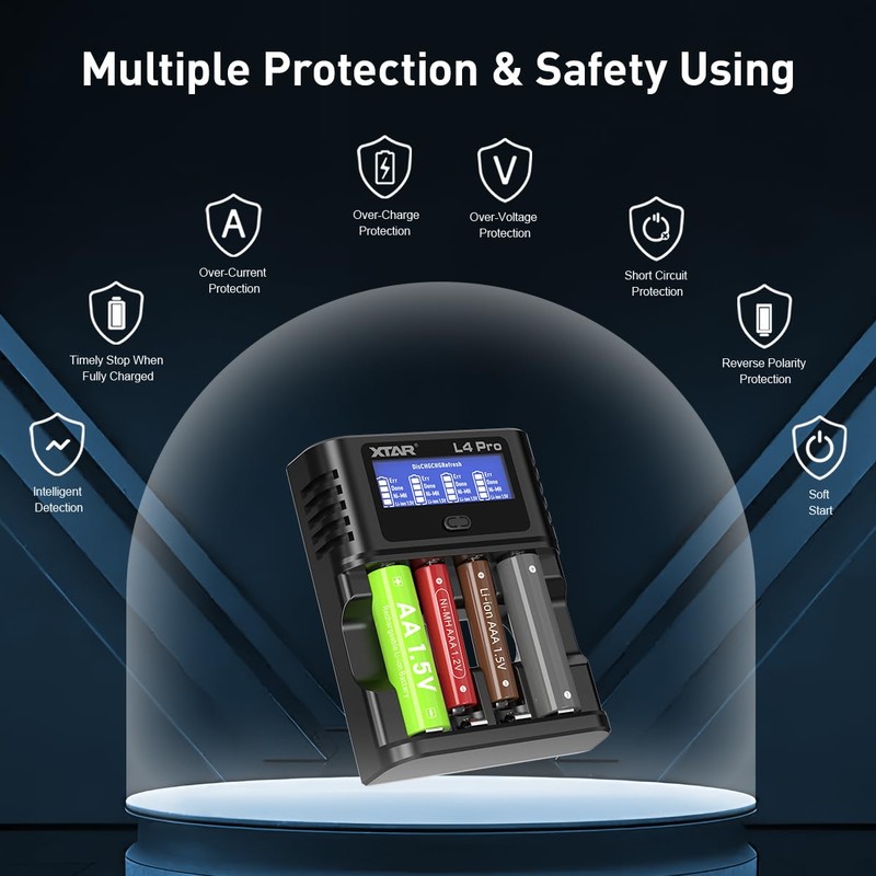 XTAR L4 Pro Battery Charger for AA AAA, LCD Display,
