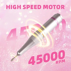 MARSDREAMS Professional Cordless Nail Drill File - 45000 RPM Rechargeable Electric File Kit with 11 Bits for Salon, Travel & Home Gel Acrylic Nails (Glitter Pink)