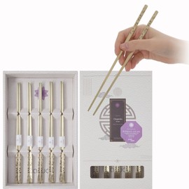 BALWOO Korean Flat Chopsticks [5 Sets][Made in Korea] 304 Premium Stainless Steel, Mukbang Utensil Cutlery Metal Chopsticks (Crane, TITANIUM)