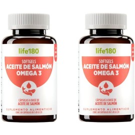 Life180 Dúo Omega 3 con Aceite de Salmón DHA y EPA Pack de 2 Suplemento Alimenticio con DHA y EPA para el Soporte Cardiovascular y Cognitivo, Sin Sabor