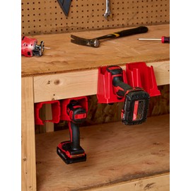 Drill Holder, Power Tool Organizer, Utility Storage Rack | Universal Wall Mount Cordless tools holder fits most drills like Milwaukee Drill (2-PACK) (Red)