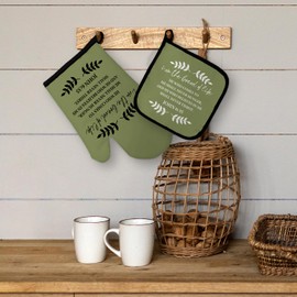 Qeheb Christian Bread of Life Oven Mitt Oven Mitts and Pot Holders Sets,Bible Verse Oven Mitts,Encourage Christian Religious Over Mittens for Kitchen Decor,Scripture Quote Over Gloves Gifts for Women