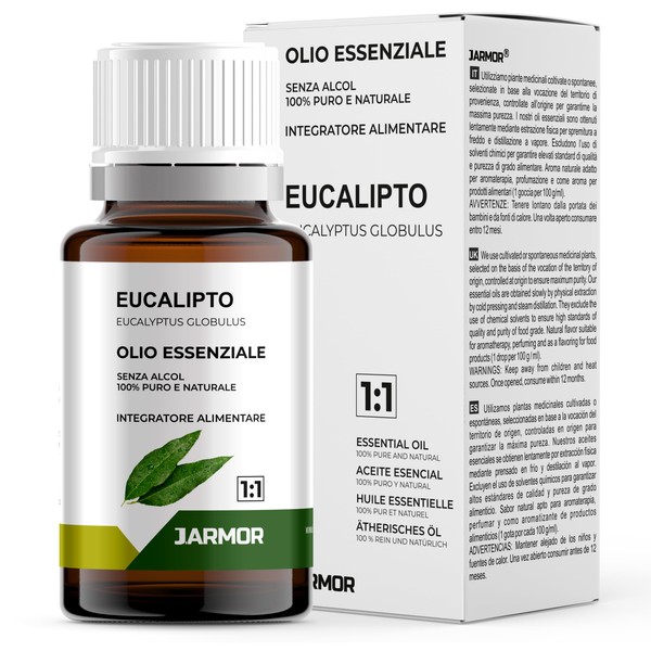 Eucalyptus Supplement Essential Oil 100% Pure 10 ml | Indoor Use Therapeutic and Food | Outdoor Use Diffusers Environment Aromatherapy Cosmetics | Jarmor (EUCALIPTO)