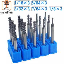 CNC TEC Tool 15 PCS Set 1/16" 5/64" 3/32" 7/64" 1/8" Square Carbide End Mill AlTiCrN Coated