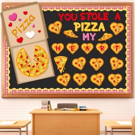 Epakh 44 Pcs Valentine's Day Bulletin Board Pizza Theme Classroom Decoration Valentine's Day Pizza Paper Cutouts Heart Wall Decor for Birthday Wedding Anniversary Party Decor