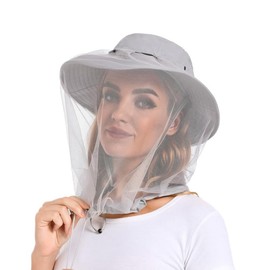 Mosquito Net Hat - Bug Cap UPF 50+ Sun Protection with Hidden Netting Outdoors for Women and Men Grey