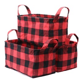 Classic Buffalo Collapsible Basket, 3 Pack Storage Basket Set Buffalo Plaid Shelf Basket Decorative Organizing Baskets for Toys, Clothes, Nursery, Closet, Home, Office, Red Black Grid